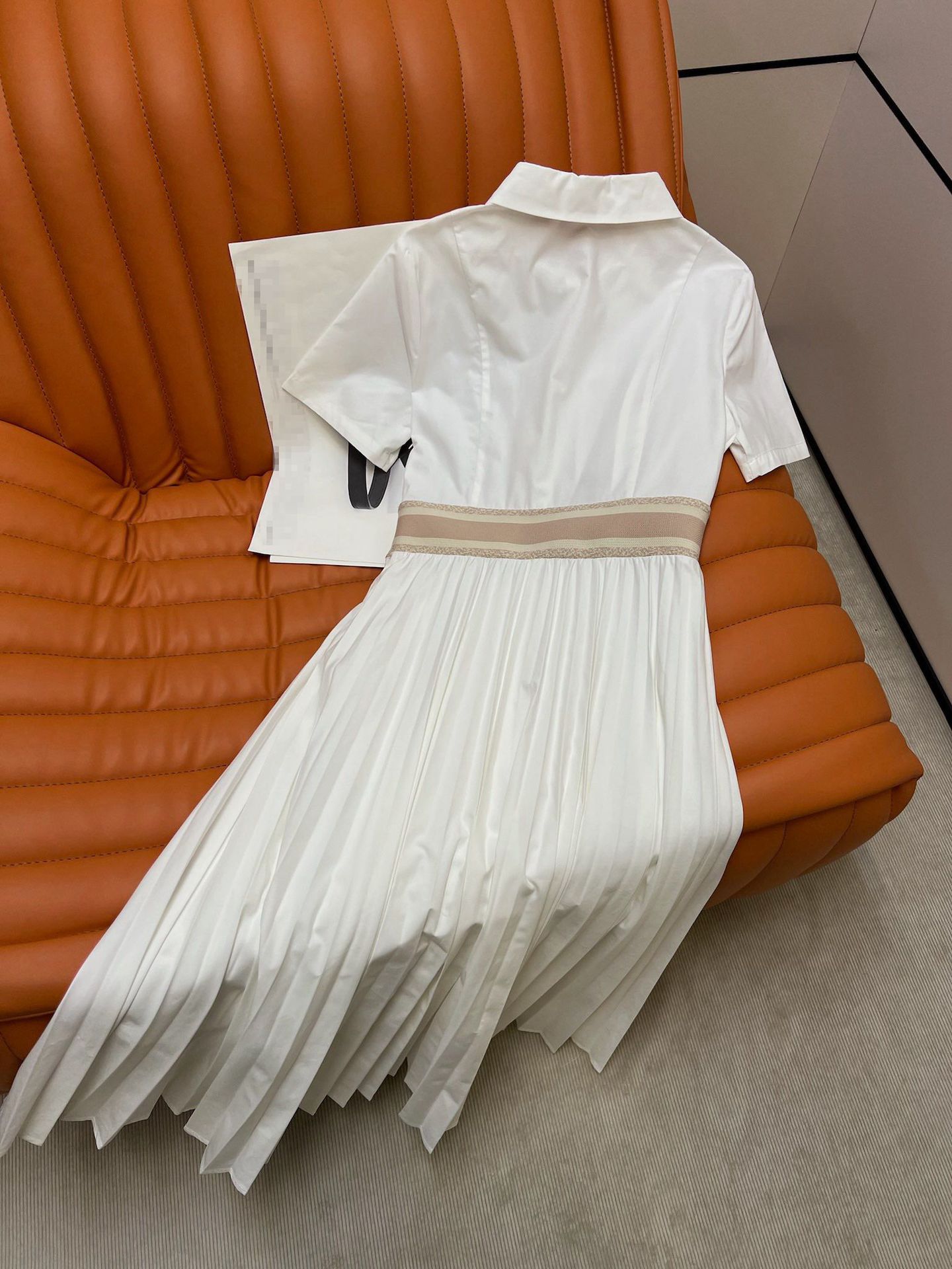 

brand Designer 2022 spring and summer new dress preppy high waist slim embroidered shirt-style short-sleeved dress women, White