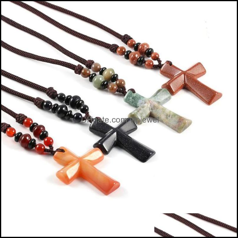 

Pendant Necklaces Pendants Jewelry Natual Stone Cruciform With 66Cm Necklace Women For Making Diy Jewelr Dhgwm