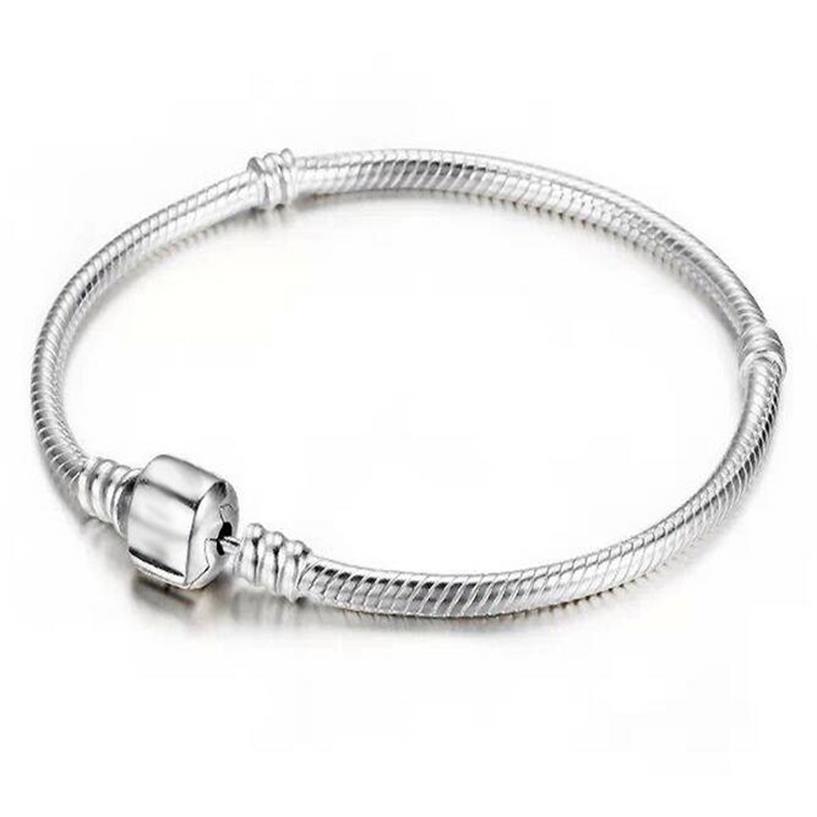 

Factory Whole 925 Sterling Silver Plated Bracelets 3mm Snake Chain Fit Pandora Charm Bead Bangle Bracelet Jewelry Gift279H