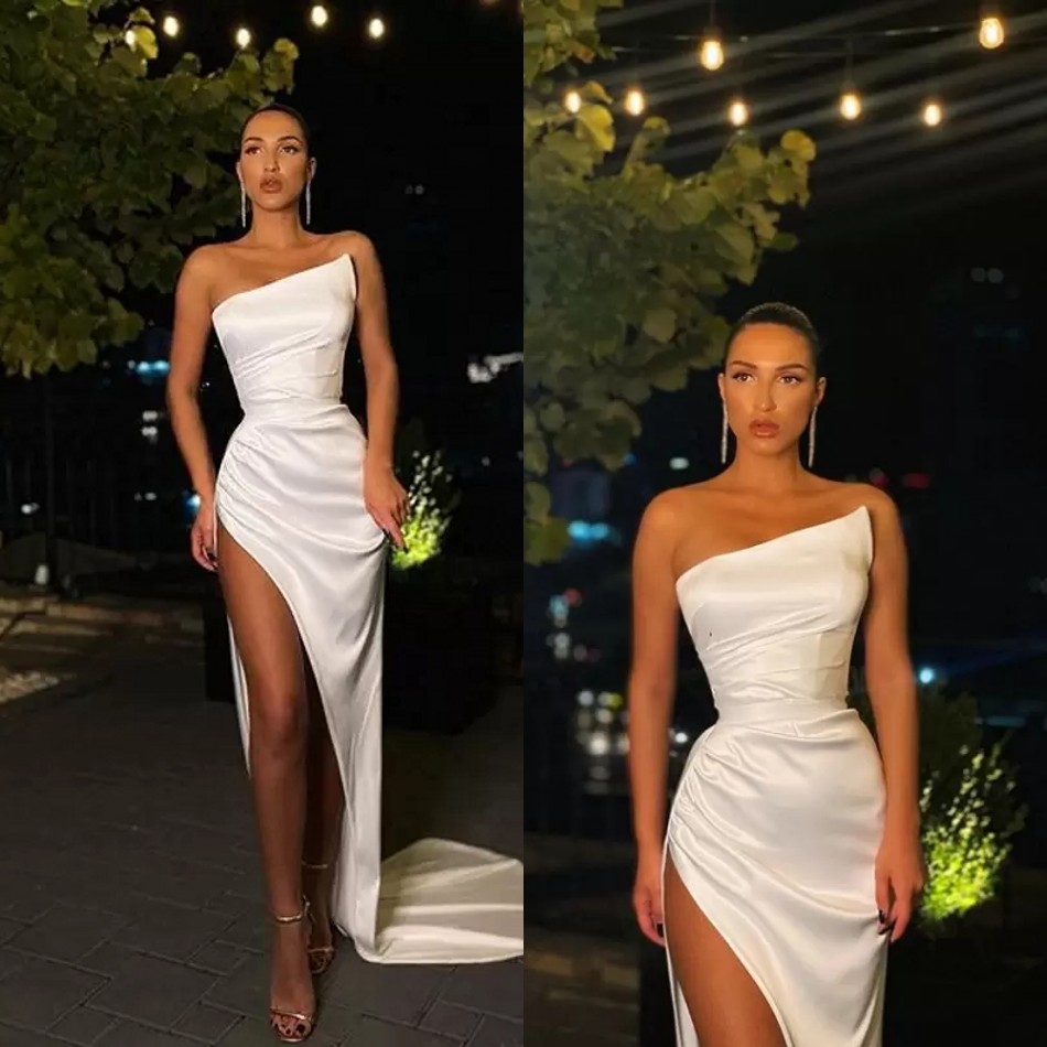 

2022 Sexy Prom Dresses with High Split Satin Evening Gowns for Party Formal Dress robe de soirée de mariage B051622, Sage