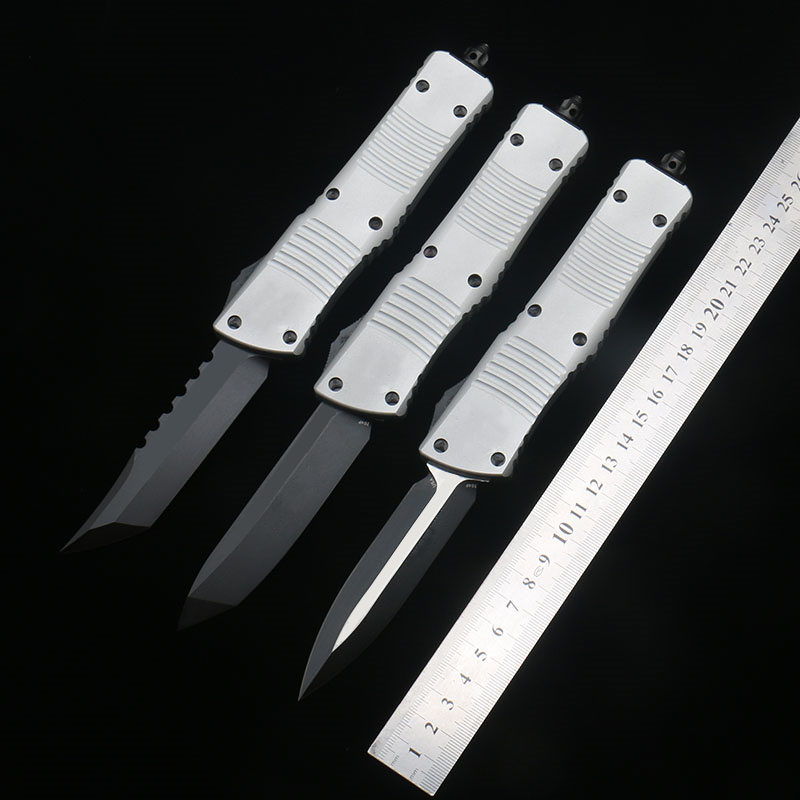 

Silver White COMBAT TROODON Automatic knife D2 steel black blade T6-6061 Aluminum alloy handle Combat tactical Outdoor knives EDC tool