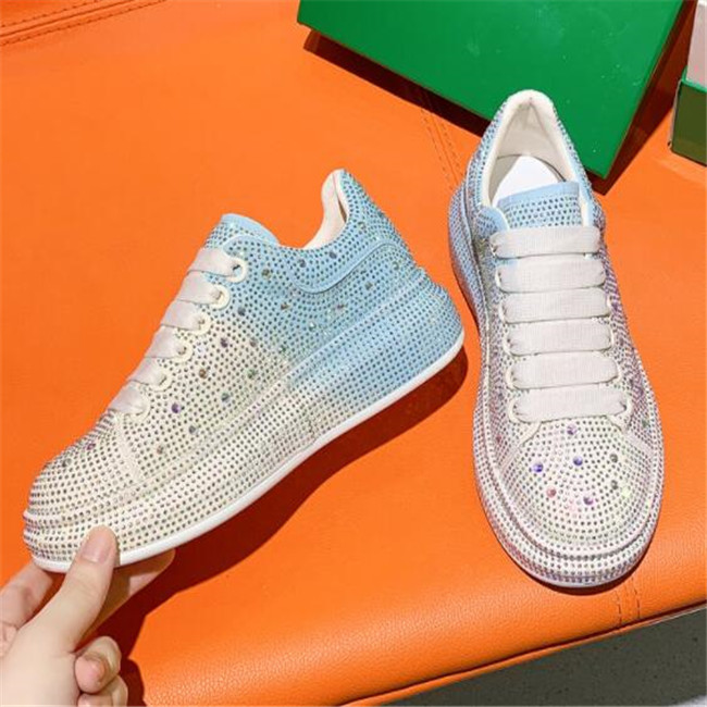 

Women Designer Casual Shoes Platform Shoe Full Diamond Upper Sneakers Leather Thick Sole Womans Trainers, Pink