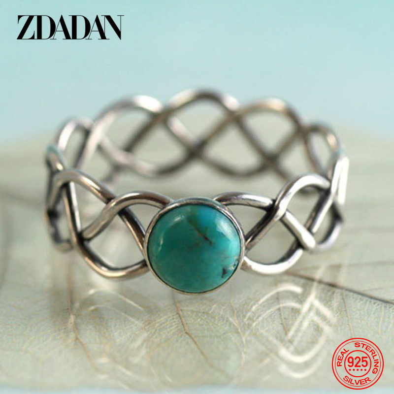 

ZDADAN 925 Sterling Silver Twist Turquoise Ring For Women Charm Wedding Jewelry Party Gift 220716