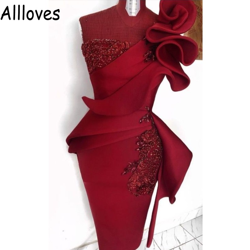 

Vintage Red Ruffles Cocktail Party Dresses Sequins Beading Knee Length Arabic Aso Ebi Short Prom Eveing Gowns Formal Wear Sheat Satin Homecoming Club Dress CL0661, Gold