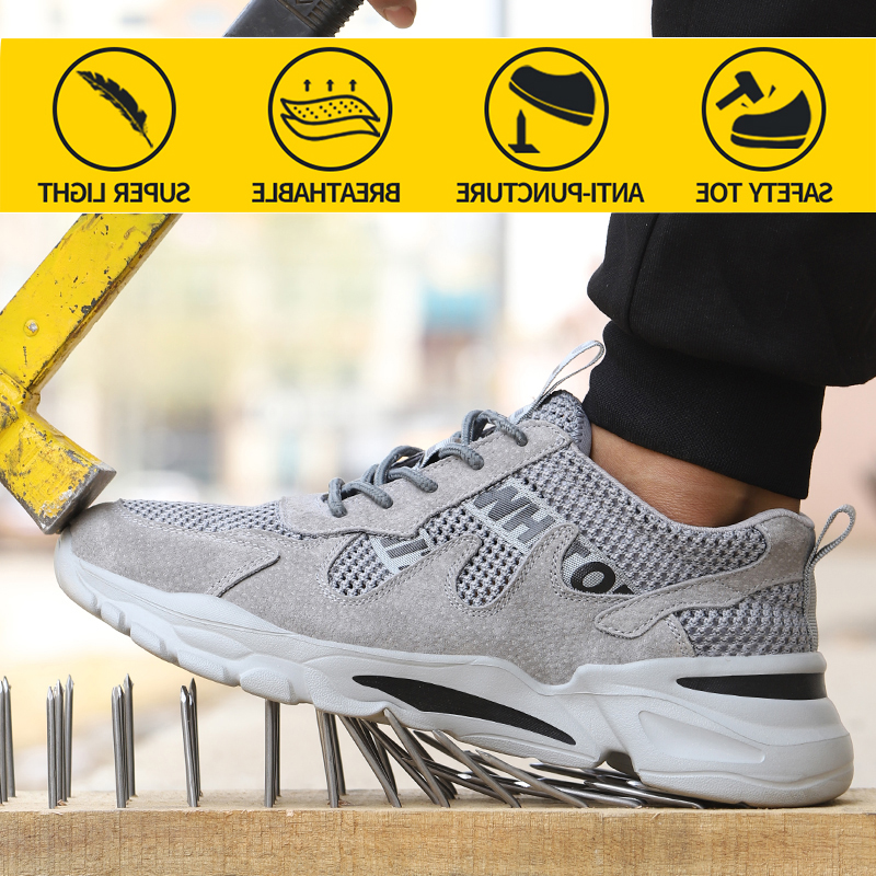 

Work Sneakers Male Lightweight Fashion Puncture-Proof Smash-proof Safety Boots Steel Toe Breathable Wearable Hiking Shoes, 01work safety shoes