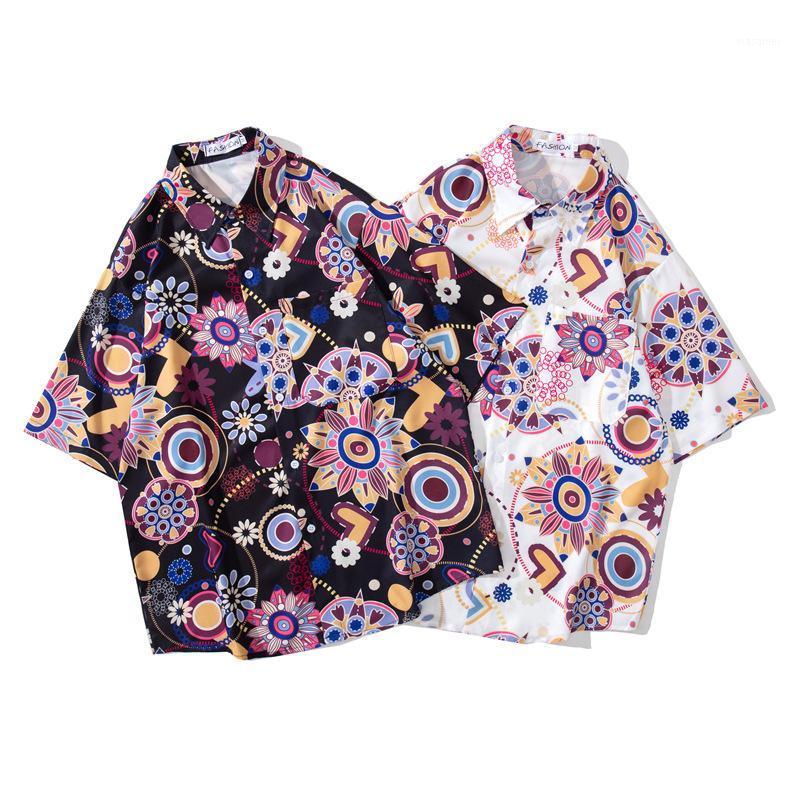 

Men's Casual Shirts Men Clothing 2022 Hawaiian Beach Print Shirt Design Sense Top Blouse Handsome Couple Short-sleeved Loose, Black