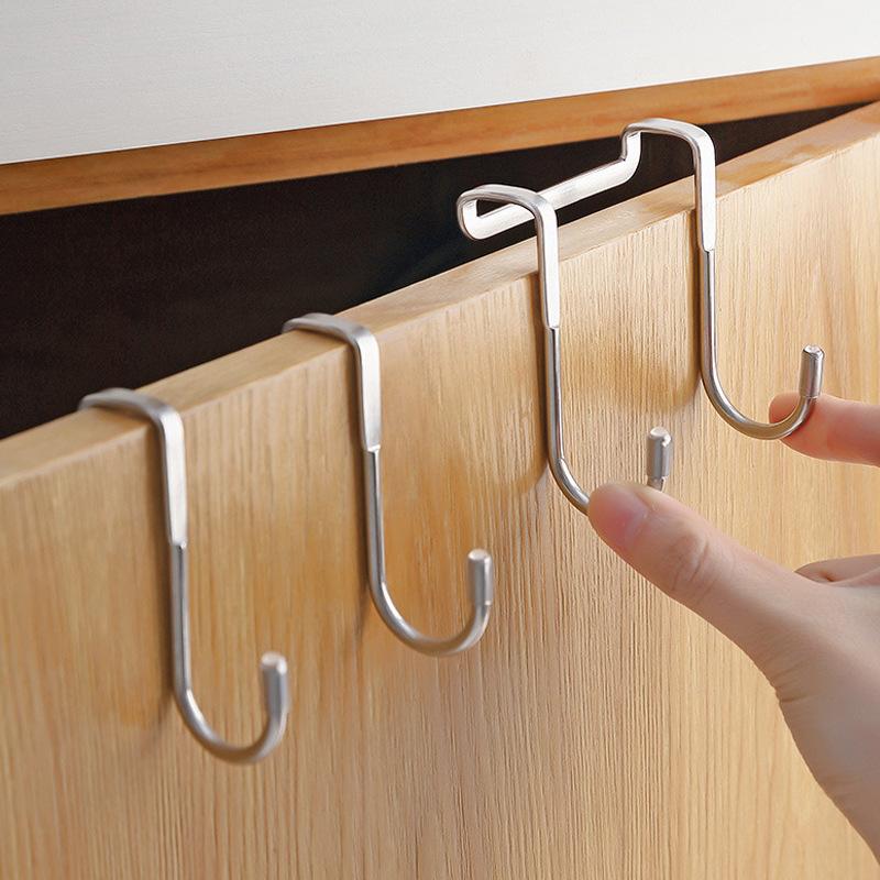 

Hooks & Rails Stainless Steel Hook Double S-shaped Sundries Hanging Punch-free Kitchen And Bathroom Cabinet Door HookHooks