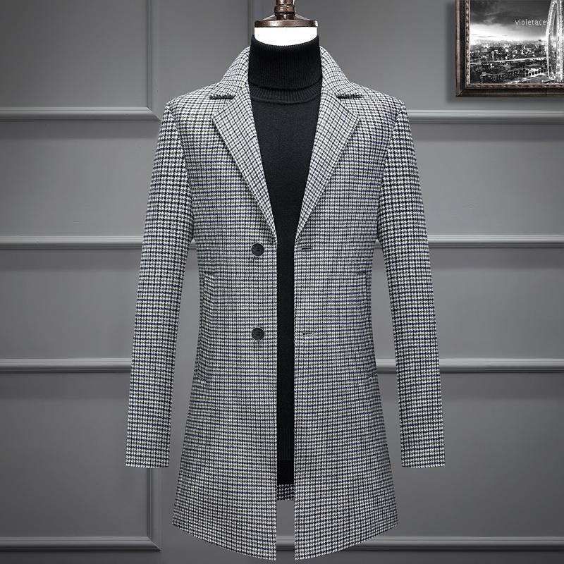 

Men's Trench Coats Business Casual Plaid Wool For Men 50% Long Jackets Overcoat Windbreaker Turn-down Collar Tops Woollen Viol22, Gray