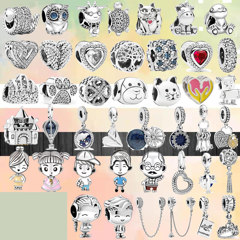 

925 Sterling Silver Dangle Charm Silver Color Lucky Cat Safety Chain Snake Boy Girl Love Beads Bead Fit Pandora Charms Bracelet DIY Jewelry Accessories