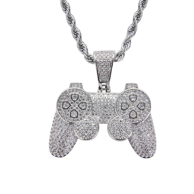 

Pendant Necklaces Hip Hop Full CZ Stone Paved Iced Out Bling Gold Color Gamepad Pendants Necklace For Men Rapper JewelryPendant