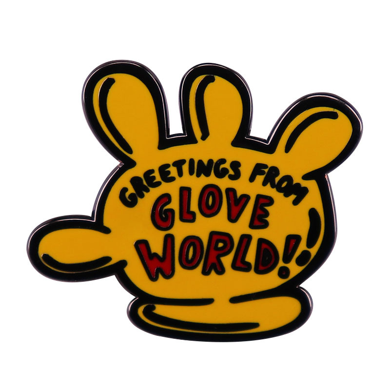 

Cartoon Greetings Glove World Enamel Brooch Pins Metal Badges Lapel Pin Brooches Jackets Jeans Fashion Jewelry Accessories, As picture