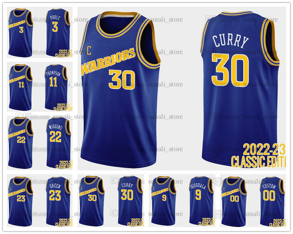 

Royal 2022-23 Classic Basketball Jerseys Stephen 30 Curry Klay 11 Thompson Andrew 22 Wiggins Draymond 23 Green 3 Poole Edition Man Blue
