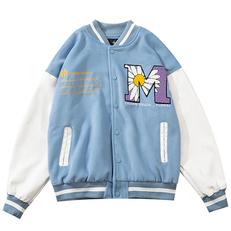 

Men's Jackets Fashion Varsity Men Women Daisy Flowers Embroidery Aesthetic Bomber Streetwear Baseball 2022 WinterMen's, Vip-4