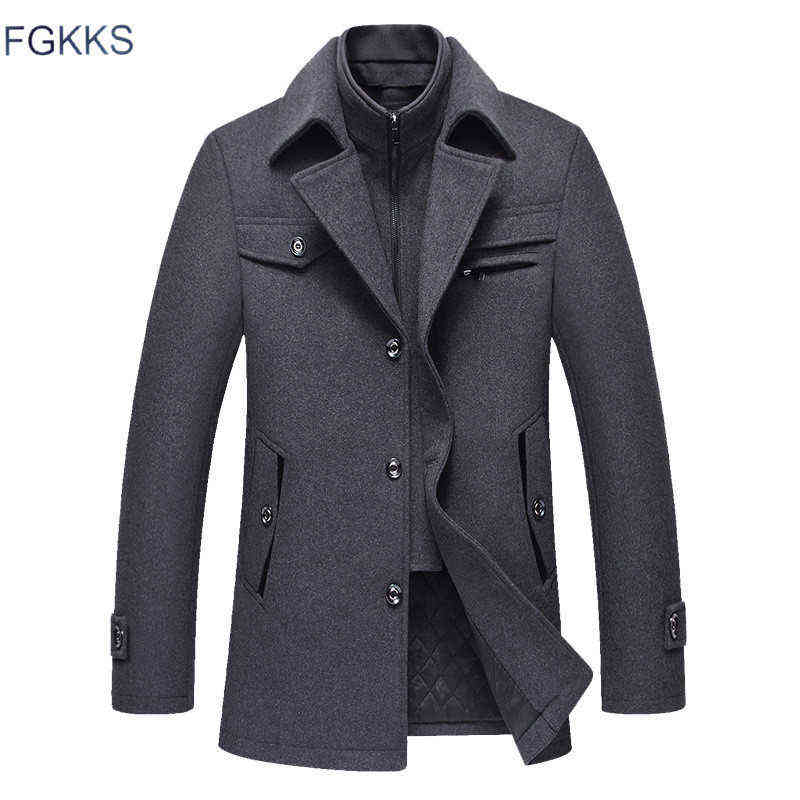 

FGKKS Men Winter Wool Coat Men's New Fashion Warm Thick Comfortable Wool Blends Woolen Pea Coat Male Trench Coat Overcoat 201120 T220810, Black