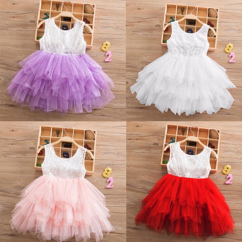

Girl's Dresses Brand Princess Dress 2-8 Year Children Flower Girls Costume Wedding Lace Baby Girl Clothes Casual Teenage Birthday PartyGirl', Sleeveless pink
