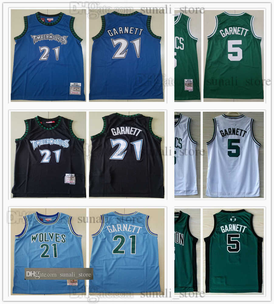 

NCAA 1997-98 Retro Man 5 Kevin 21 Garnett Basketball Jerseys 2007-08 Mitchell & Ness Black Blue Green White Mesh Vintage Shirts Stitched