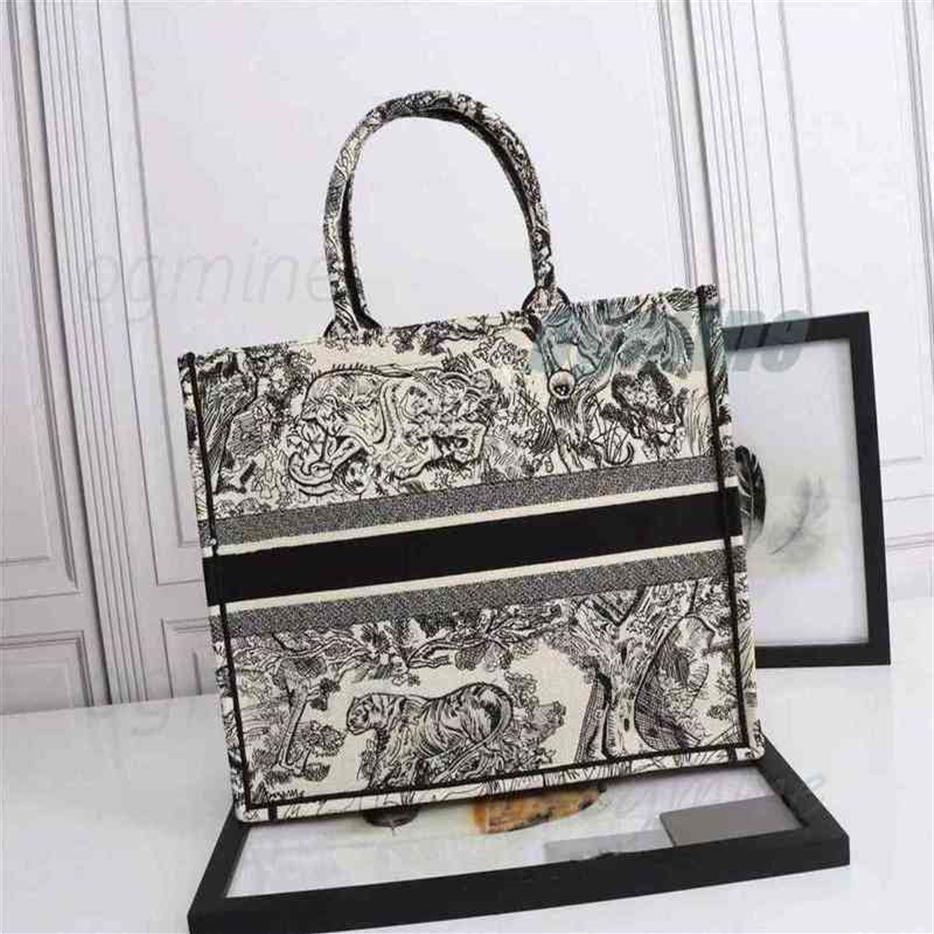 

Luxurys Designer Handbags Top Quality Oblique Motif Tote Classic Colorful Book Totes Bag Designers Womens Handbag Embroidered Larg299W, 4 grey tiger -2