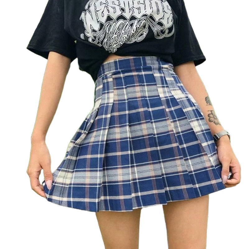 skirts FUFUCAILLM Women's Petticoat Fashion High Waist Plaid Print Preppy School Uniform A-Line Underdress Famale Pleated Mini Skirt D3bo#-image-790128934