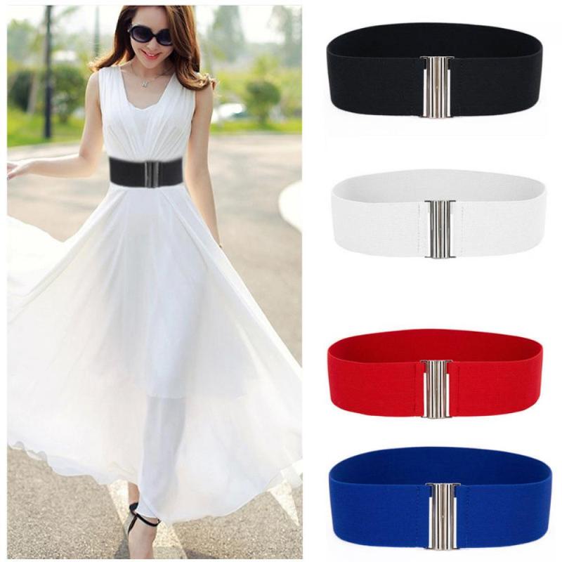 

Belts 1PC Summer Fashion Women Silver Metal Buckle Wide Corset Waist Female Dress Waistband Apparel Accessories, Red