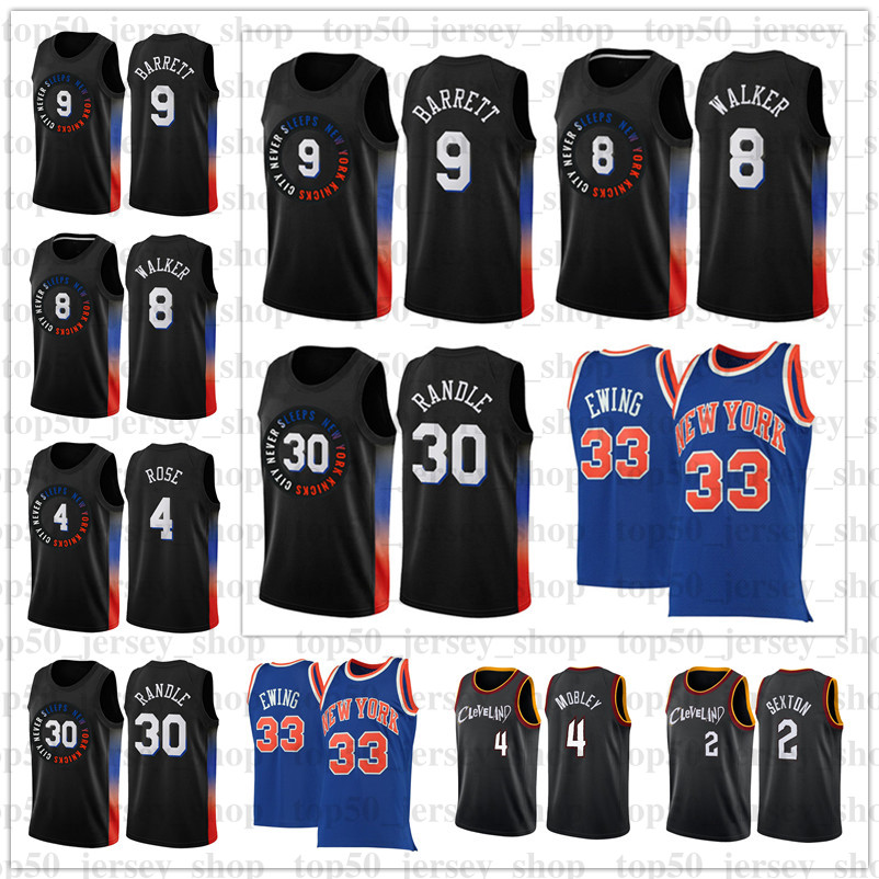 

RJ Barrett New York''Knicks''Basketball Julius Randle 9 Derrick Rose 30 4 Kemba Walker Kevin 20 Knox Jersey Patrick Ewing 8 33 Retro Black, Men jersey