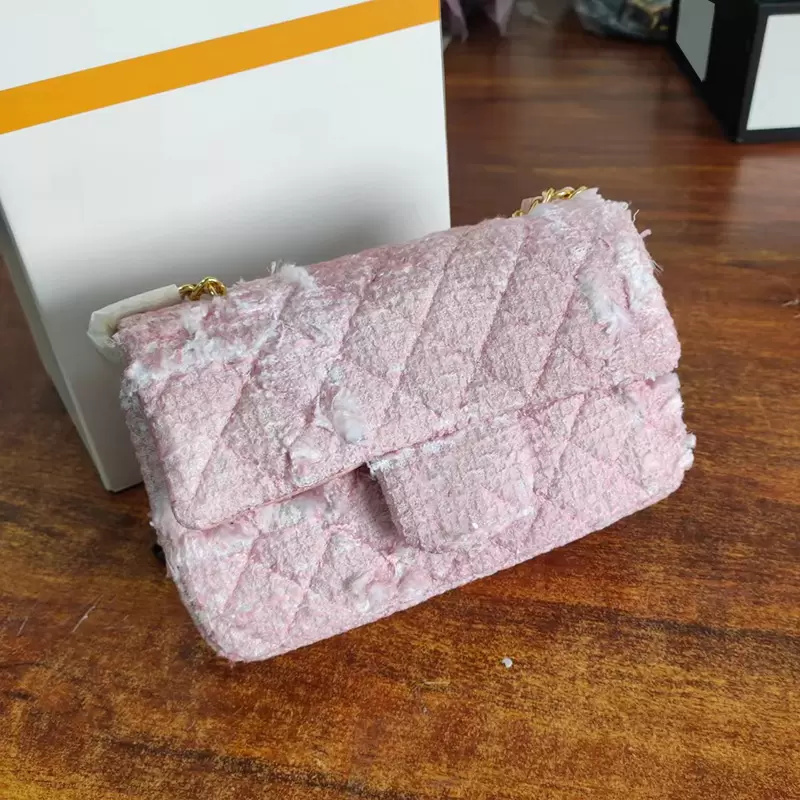 

W Womens Classic Mini Single Flap Pink Tweed Bags Quilted Luxury Designer Purse Cosmetic Case Outdoor Sacoche Lovely Large Capacity Purse Handbag Totes 20CM, Extra freight