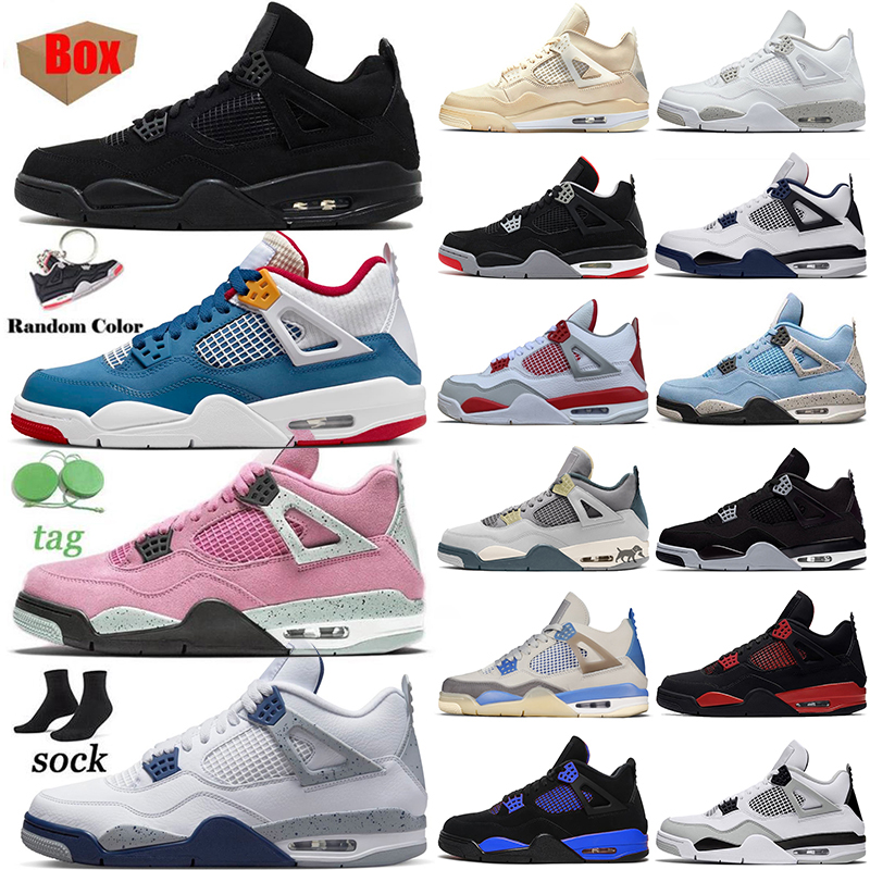 

Mens Womens J4 Basketball Shoes Jumpman 4 4s IV Messy Room Black Cat Midnight Navy Sail Pink Blue Thunder Purple Sports Sneakers, B3 blue thunder 40-47