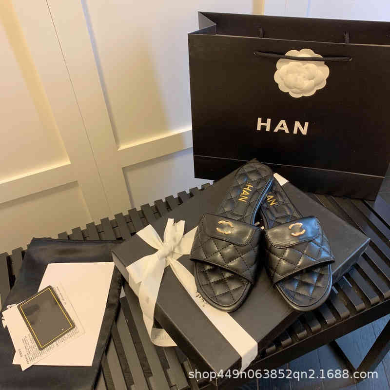 

Sandals flat sandals spring and summer sheepskin Lingge solid color home style couple slippers, 2# shoe box