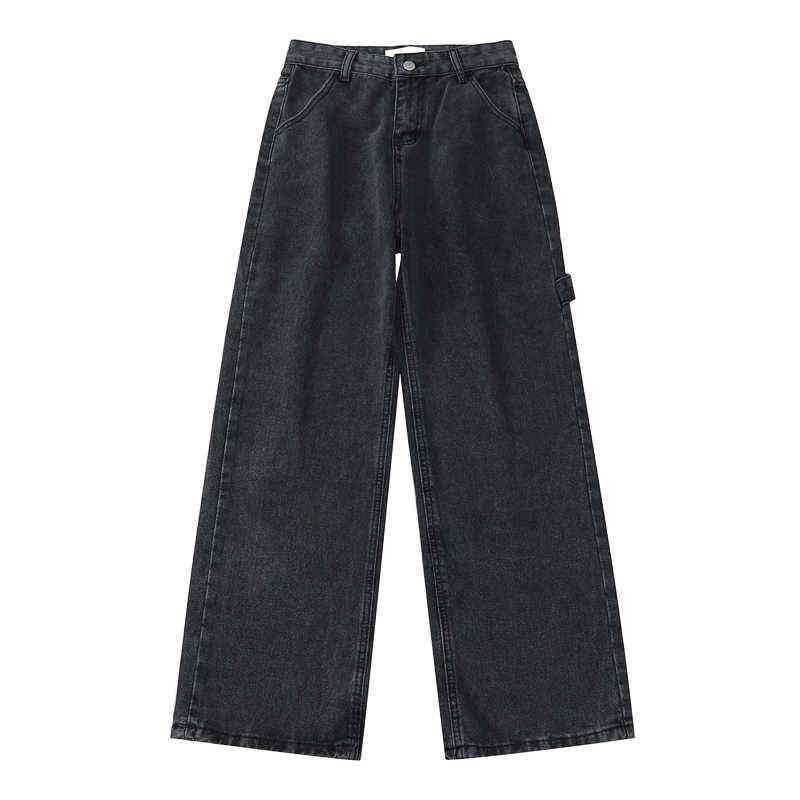 

Women's High Waist Jeans Casual Overalls Retro Straight Spring Solid Color Simple Loose Wide-leg Female Trousers Neutral Hip hop T220728, Gray