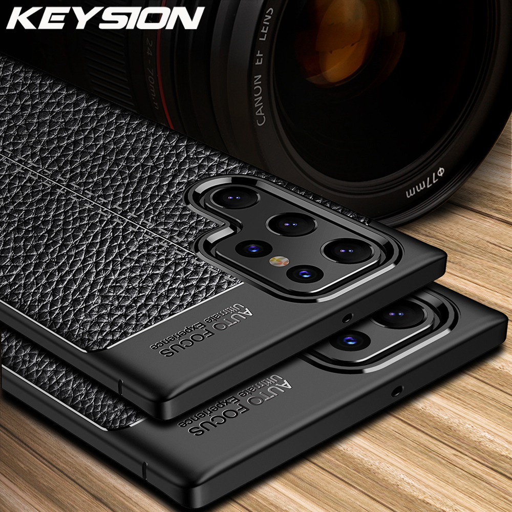 

KEYSION Shockproof Case for Samsung S22 Ultra 5G S22+ Leather Texture Silicone Phone cover for Galaxy S21 Ulta 21 FE S20+Plus, Blue