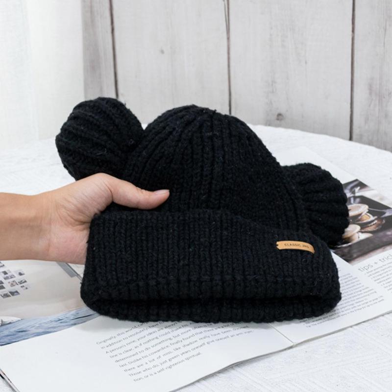 

Visors Beanie Cap Solid Color Hat Pure Knitting, Black