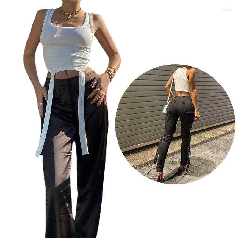 

Women's Tanks & Camis Summer Sexy Girl Tank Tops Mini Sleeveless Shirts Patchwork Irregular U-Neck Solid Color Club Streetwear Korean Woman, White