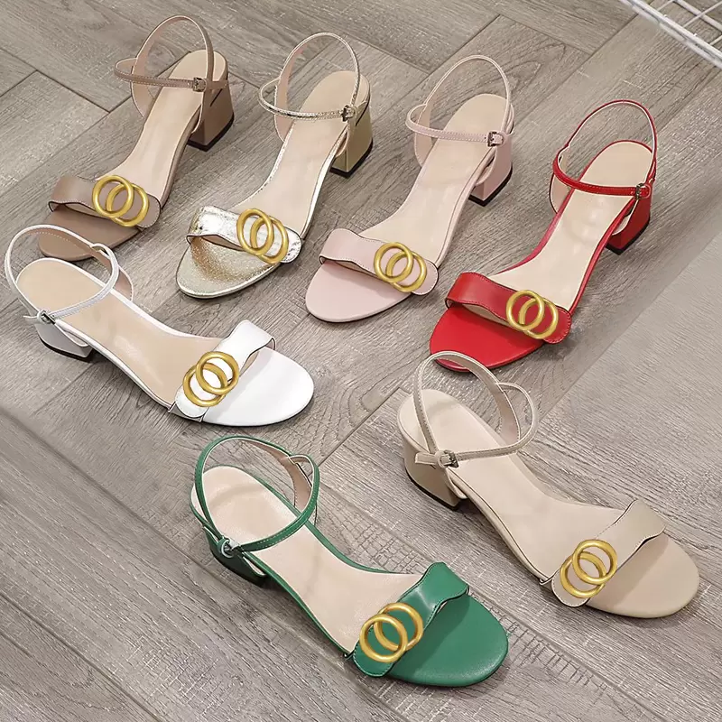 

Designers Classic High Heel Sandals Party Fashion Leather Ladies Work Shoes Designer Sexy High Heels Ladies Metal Belt Buckle Chunky Heel Women's Shoes Large Size 42, White