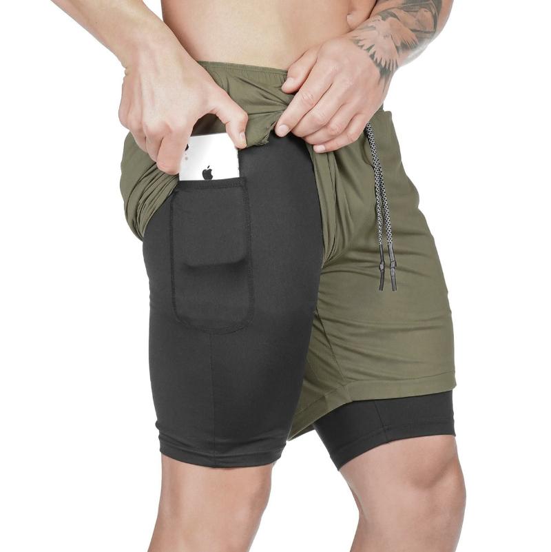 

Men's Shorts 4007 Double Layer Quick Drying Beach Sport Gym Jogging Running 2 In 1 Jogger Fitness Workout Sweatpants, Black