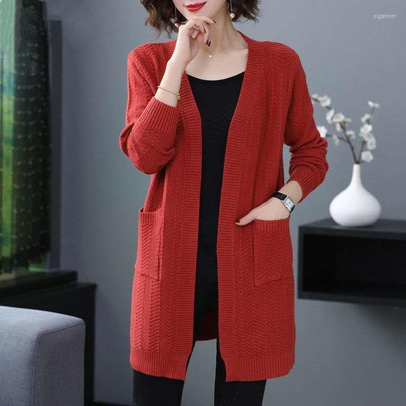

Women' Knits & Tees Ladies Fashion Loose V-neck Long Sleeve Harajuku Solid Color Thin Korean Pocket Cardigan Sweater Coat Single-BreastedWo, Black