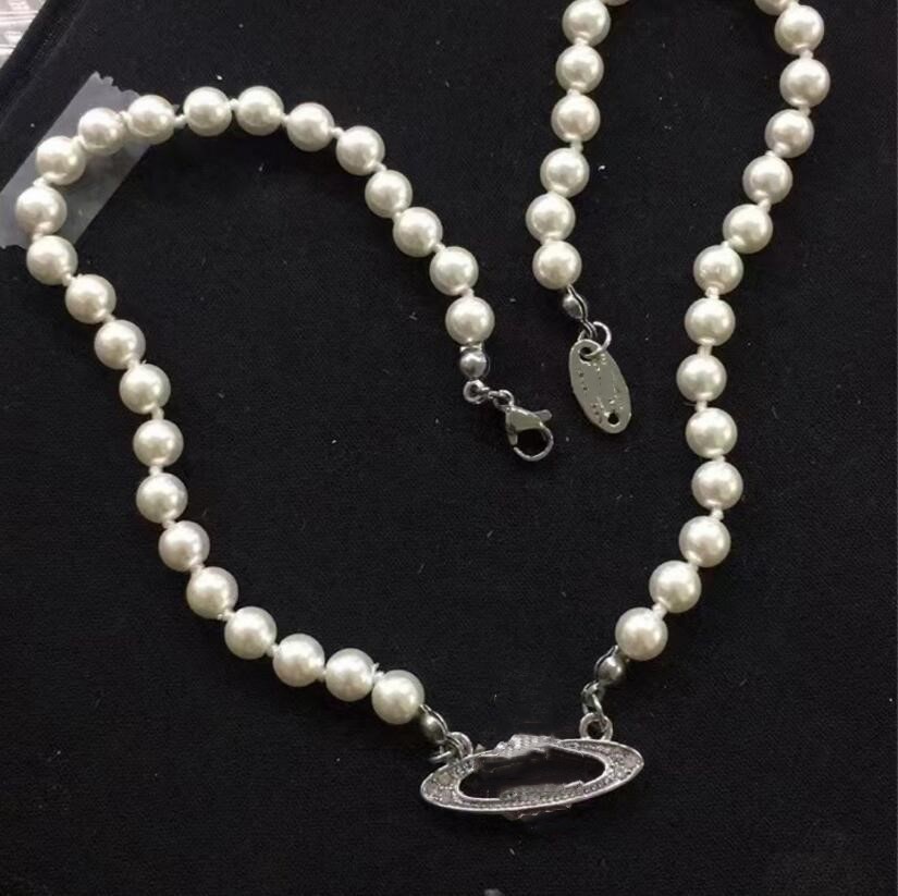 

European and American pearl necklaces full of diamonds temperament wild collarbone chain gold and silver 2 colors optional female high quality fast delivery