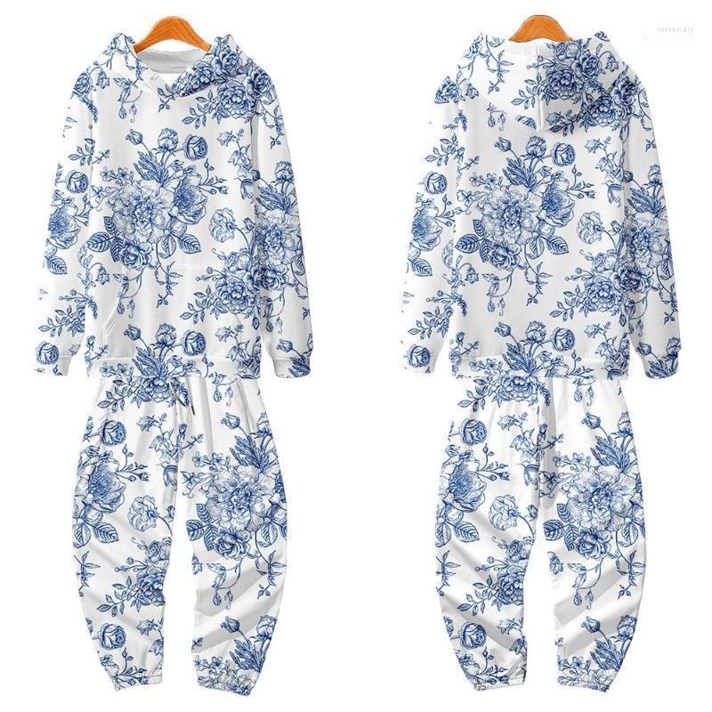 

Men's Hoodies & Sweatshirts Hoodie Streetwear Hip Hop Long Sleeve White Floral Print Pullover Men And Pant Rowe22, 16