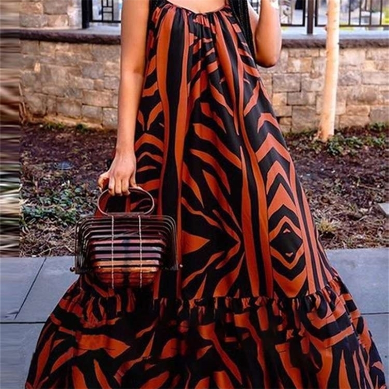 

Women Summer Dress VONDA Vintage Ruffle Print Party Maxi Long Elegant Sundress Sexy Sleeveless Femme Robe 220614, A-orange