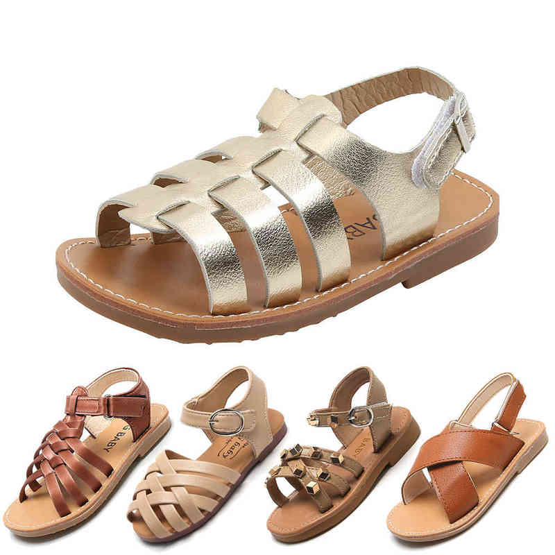 

Girls Gladiator Sandals Kids Shoes 2021 Summer Beach Shoes Bright Weave Princess Soft Casual Shoe Children Roman Sandals Foot G220418, E32835 beige