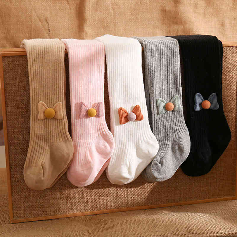 

Baby Kids Autumn Winter Tights Pantyhose Princess Bowknot Ribbed High Waist Leggings Trousers Pants for Infant Girls Months L220716, White