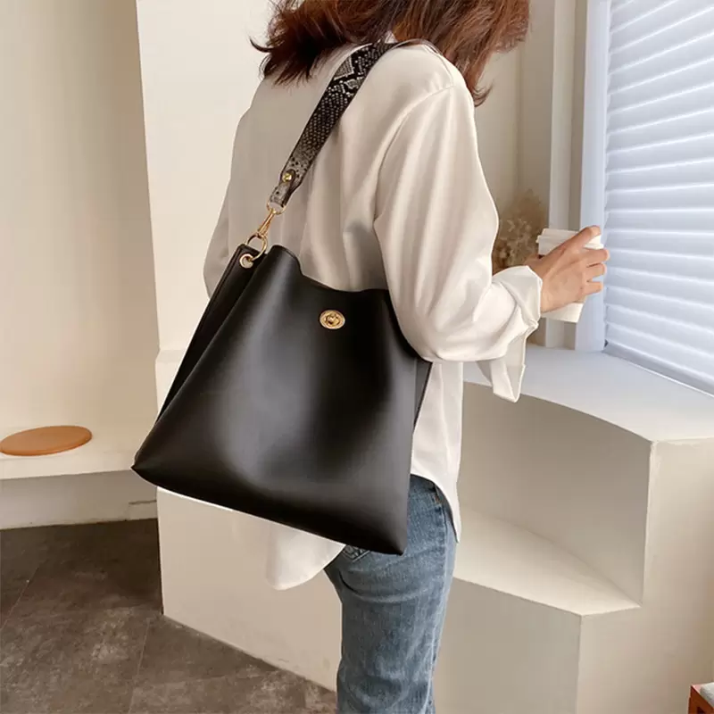 

Large Capacity Pu Leather Shoulder Bucket Bag For Women Casual Crossbody Bags Ladies Messenger Bag Handbag High Quality New 2021, Brown