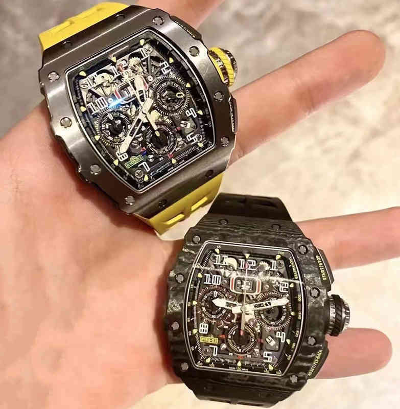 

uxury watch Date Trend Richa Milles Automatic Machinery Carbon Fiber Titanium Steel r Watch Hollow Out Timing Rm011 Waterproof 035 Men, Black