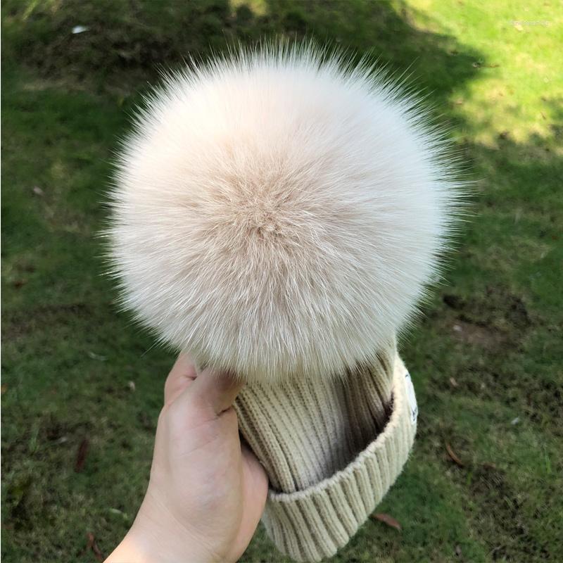 

Beanie/Skull Caps 2022 Winter Hat Real Fur Pompom For Women Wool Beanies Davi22, Black