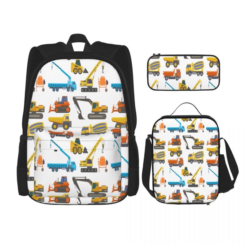 

Backpack 3PCS School Set Construction Delivery Truck Machine Bag Casual Student Backpacks Bags For Teenagers Boys Girls, Black