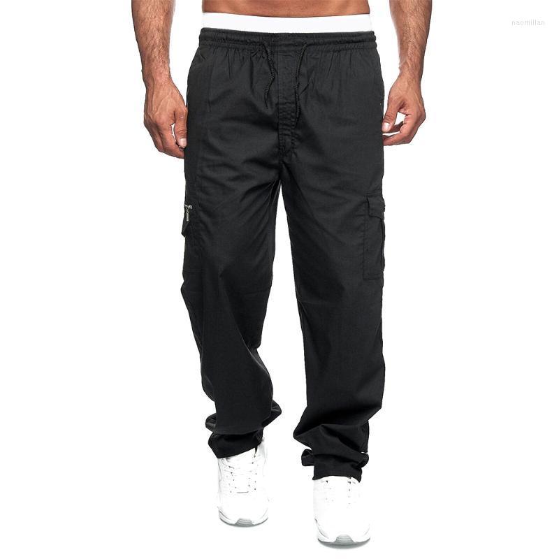 

Men's Pants Mens Multi-pocket Trousers Casual Elastic Belt Work Long Sports Lightweight Cargo ClothingMen's Naom22, Black