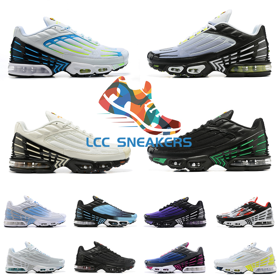 

Mens Tuned Tn Plus 3 III Running Shoes Tn3 Laser Blue Green Triple Black Graphic White Bone Tiger Track Red Sneakers Yellow Vast Grey Obsidian Trainers, Shown