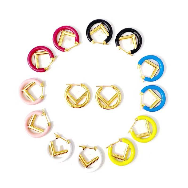 

Popular letter Earrings F brand designer Huggie Classic women's Round Earrings Wedding Party Jewelry With box