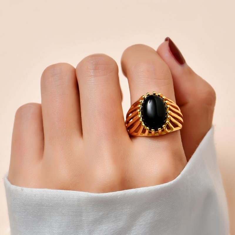 

Cluster Rings Simple Natural Black Crystal Stone For Women Classic Charm Female Finger Gold Romantic Engagement Jewelry Gifts
