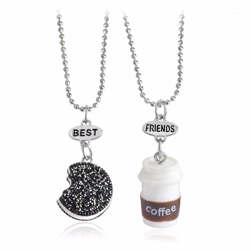 

Pendant Necklaces 2pcs/set Kawaii Cookie And"Coffee Friend"Necklace Friendship Match Miniature Food Ies Jewelry Gift