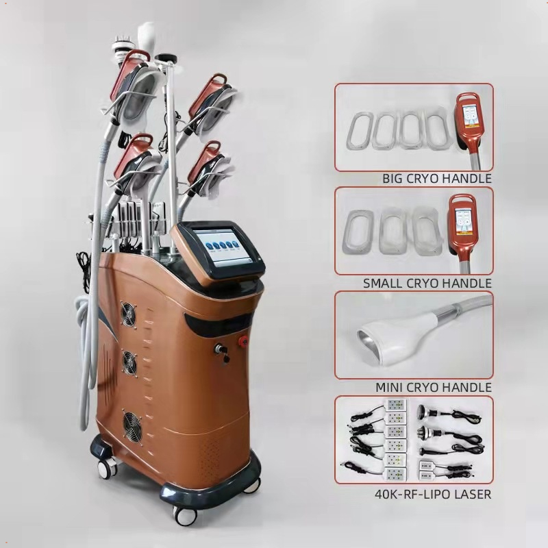 Nouvelle arrivée 360 ° multifonction Cryo graisse gel minceur 5 poignées travaillant ensemble Cryolipolysis Cavitation RF lipolaser Ultracavitati