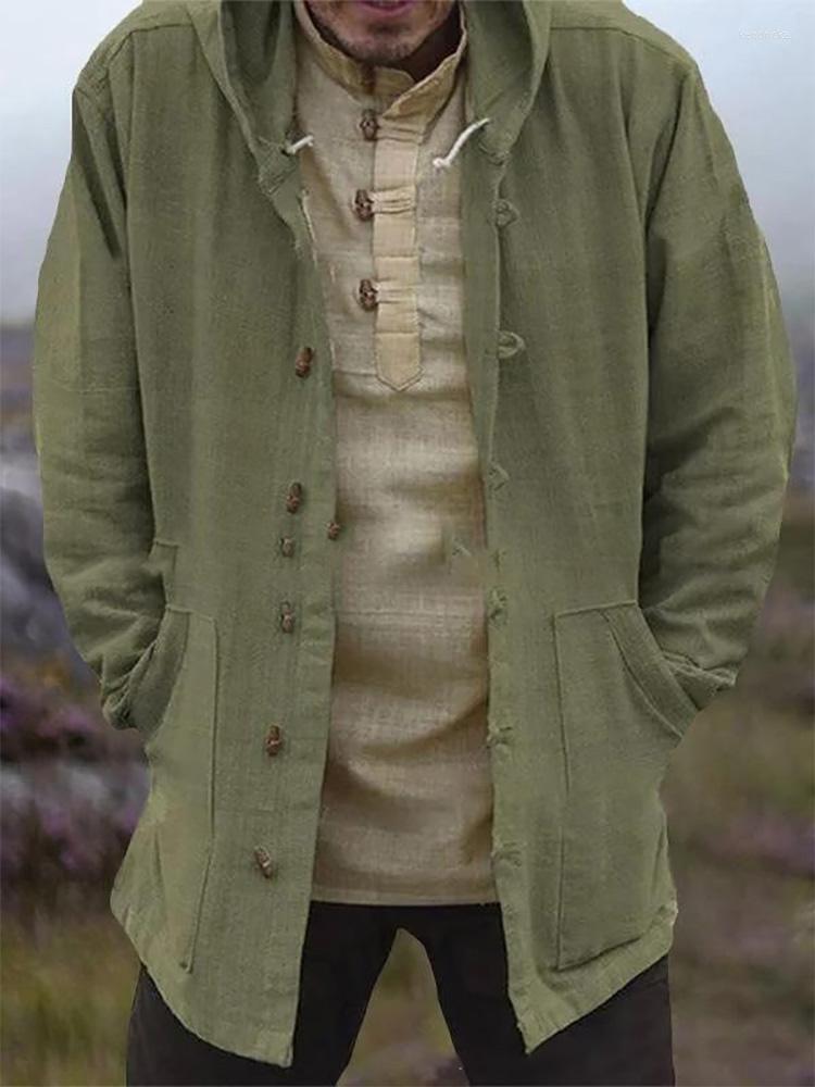 

Men's Trench Coats Men Spring Fall Fashion Solid Hooded Shirt Jacket Casual Long Sleeve Button Cardigan Thin Coat Retro Simple Loose Pocket, 01 black